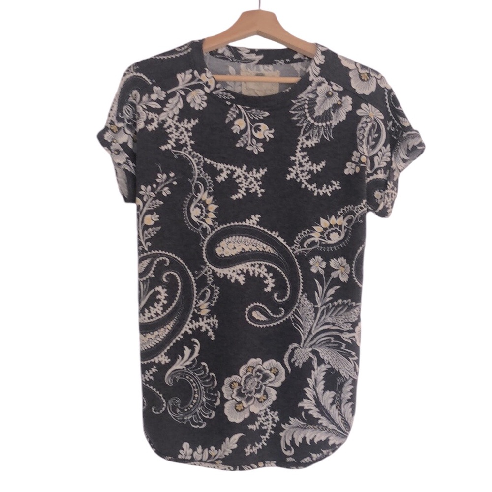 Cupio Paisley Patterned Blue-Gray Top